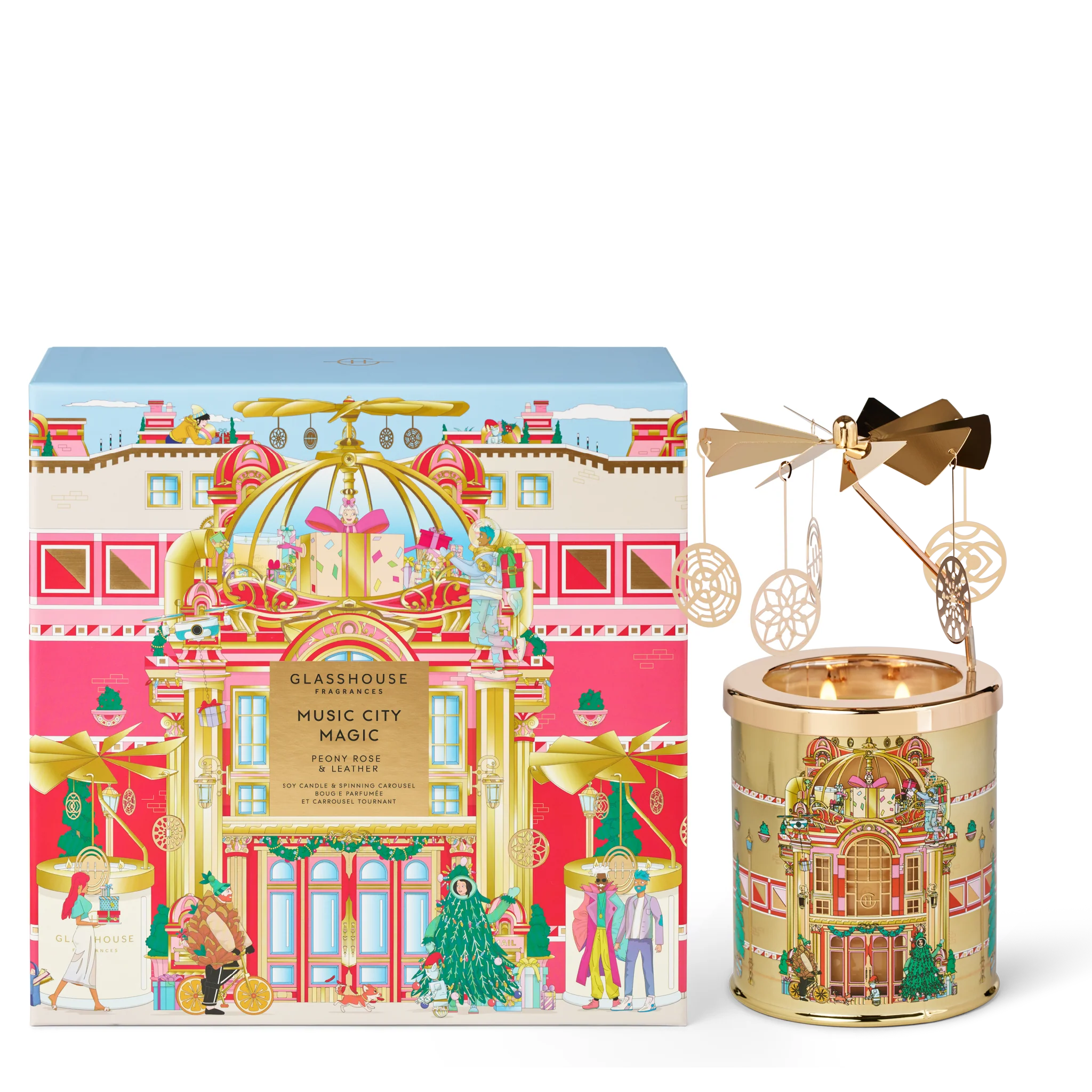 Glasshouse Music City Spinning Carousel Candle